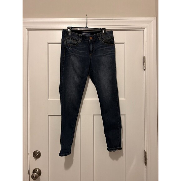 Democracy Ab Technology Skinny Jeans Womens Size 10 Mid Rise Dark Light Distress - Picture 1 of 6